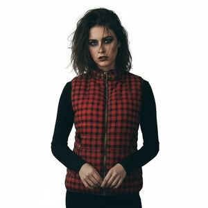 Chocolate Plaid Puffer Vest Small Red Black Goth